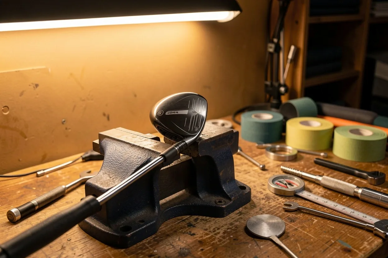 Service workshop for golf club maintenance at Speldexo