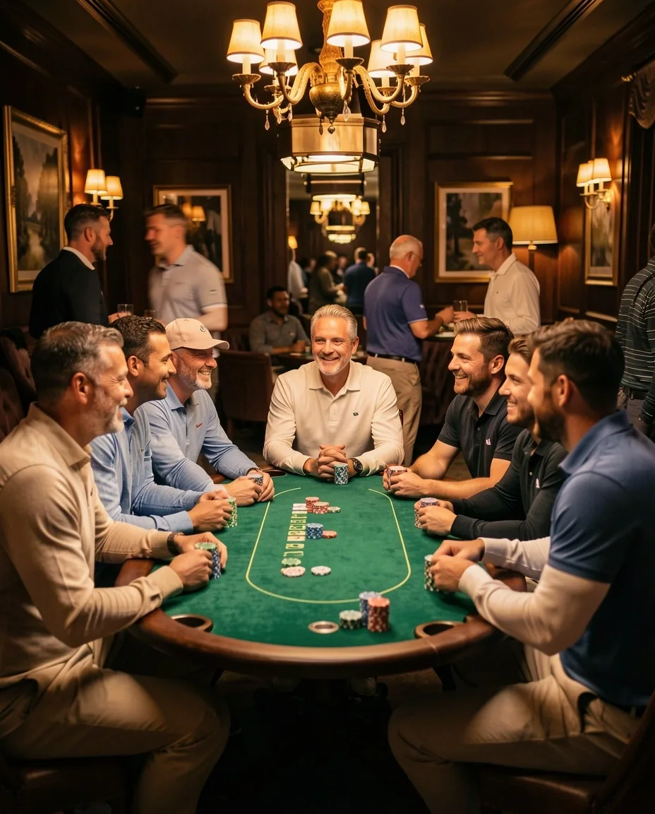 Guests at the poker table in the Speldexo Poker Lounge